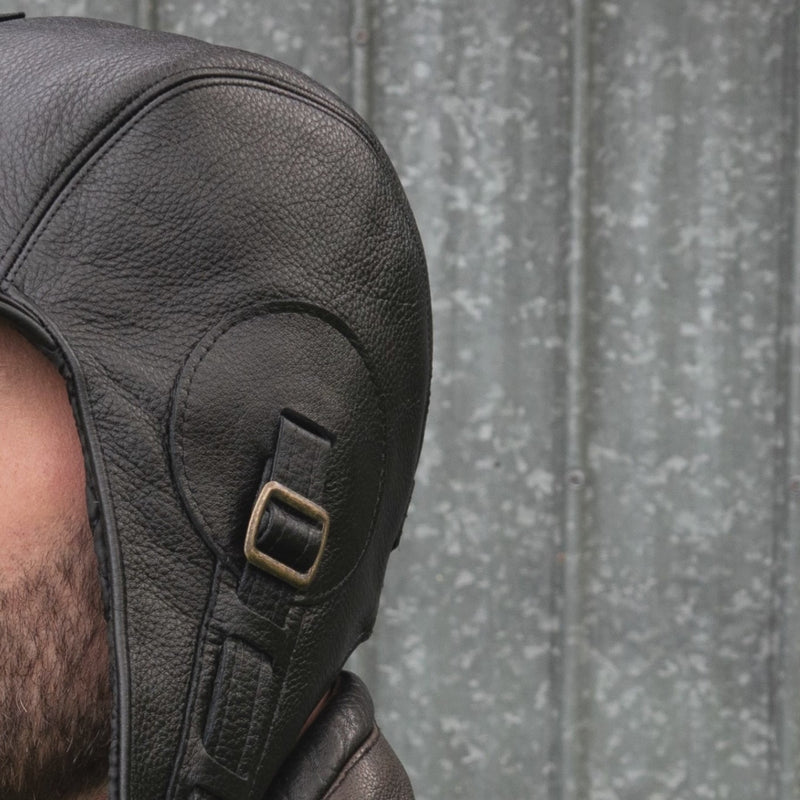 casque aviateur cuir noir
